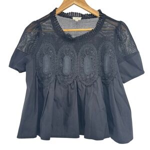 Anthropology en elly The Iris Black  Crochet Lace Swing Peasant Blouse Size S